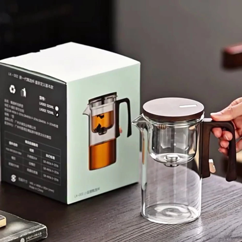 Bule de Chá Enchantipot, Enchantipot Chaleira de Chá, Bule de Vidro com Filtro, Bule de Sucção Magnética com Alça de Madeira,