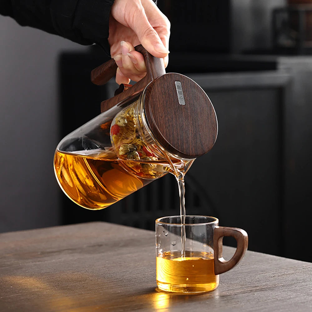 Bule de Chá Enchantipot, Enchantipot Chaleira de Chá, Bule de Vidro com Filtro, Bule de Sucção Magnética com Alça de Madeira,