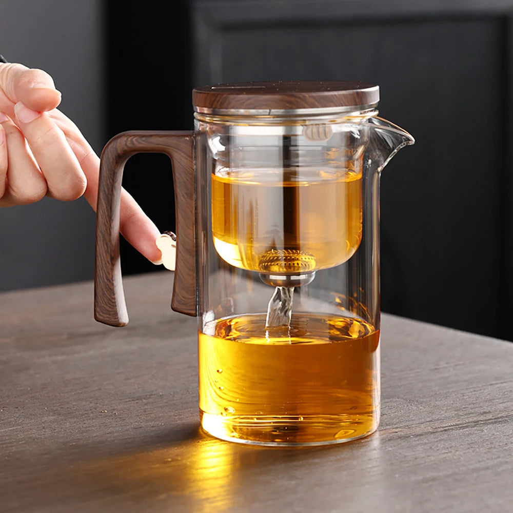 Bule de Chá Enchantipot, Enchantipot Chaleira de Chá, Bule de Vidro com Filtro, Bule de Sucção Magnética com Alça de Madeira,