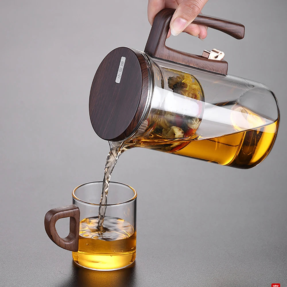 Bule de Chá Enchantipot, Enchantipot Chaleira de Chá, Bule de Vidro com Filtro, Bule de Sucção Magnética com Alça de Madeira,