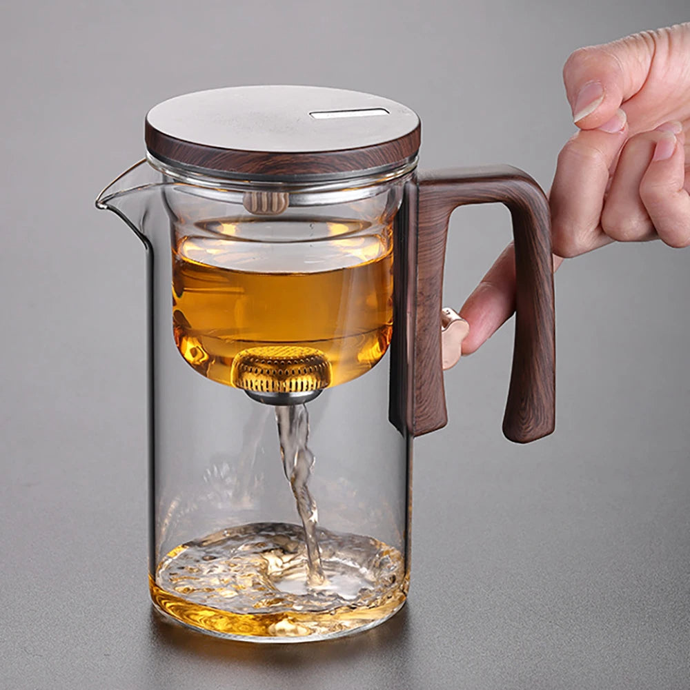 Bule de Chá Enchantipot, Enchantipot Chaleira de Chá, Bule de Vidro com Filtro, Bule de Sucção Magnética com Alça de Madeira,