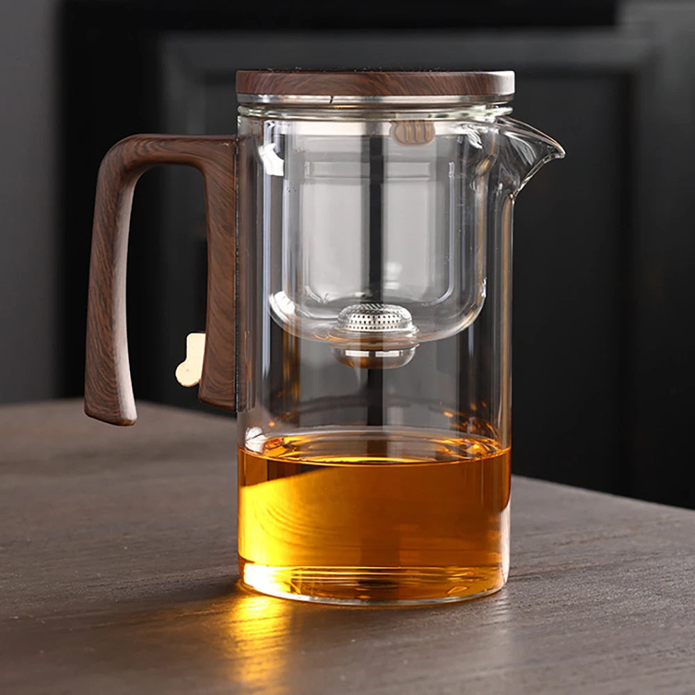 Bule de Chá Enchantipot, Enchantipot Chaleira de Chá, Bule de Vidro com Filtro, Bule de Sucção Magnética com Alça de Madeira,