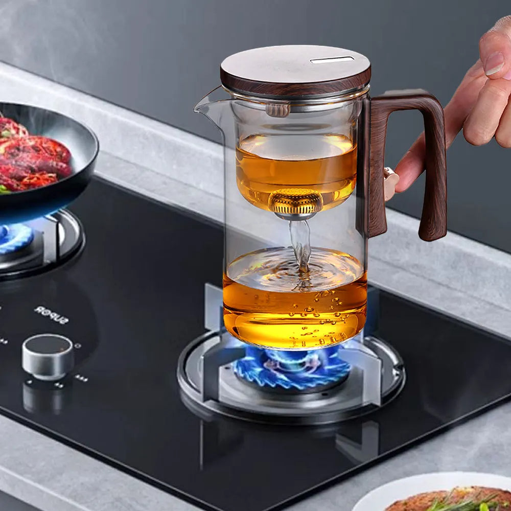 Bule de Chá Enchantipot, Enchantipot Chaleira de Chá, Bule de Vidro com Filtro, Bule de Sucção Magnética com Alça de Madeira,