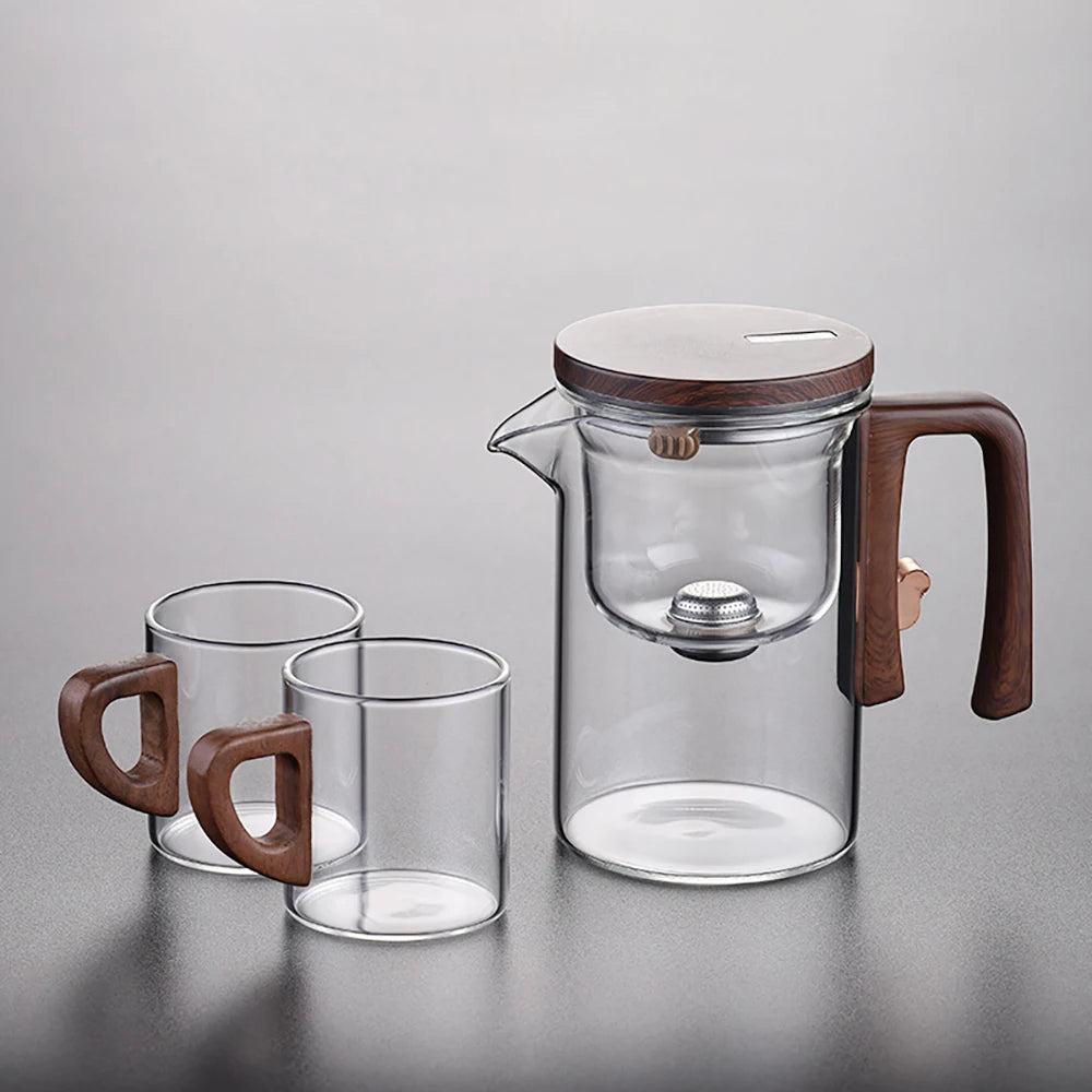 Bule de Chá Enchantipot, Enchantipot Chaleira de Chá, Bule de Vidro com Filtro, Bule de Sucção Magnética com Alça de Madeira,