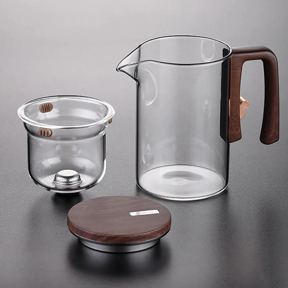 Bule de Chá Enchantipot, Enchantipot Chaleira de Chá, Bule de Vidro com Filtro, Bule de Sucção Magnética com Alça de Madeira,