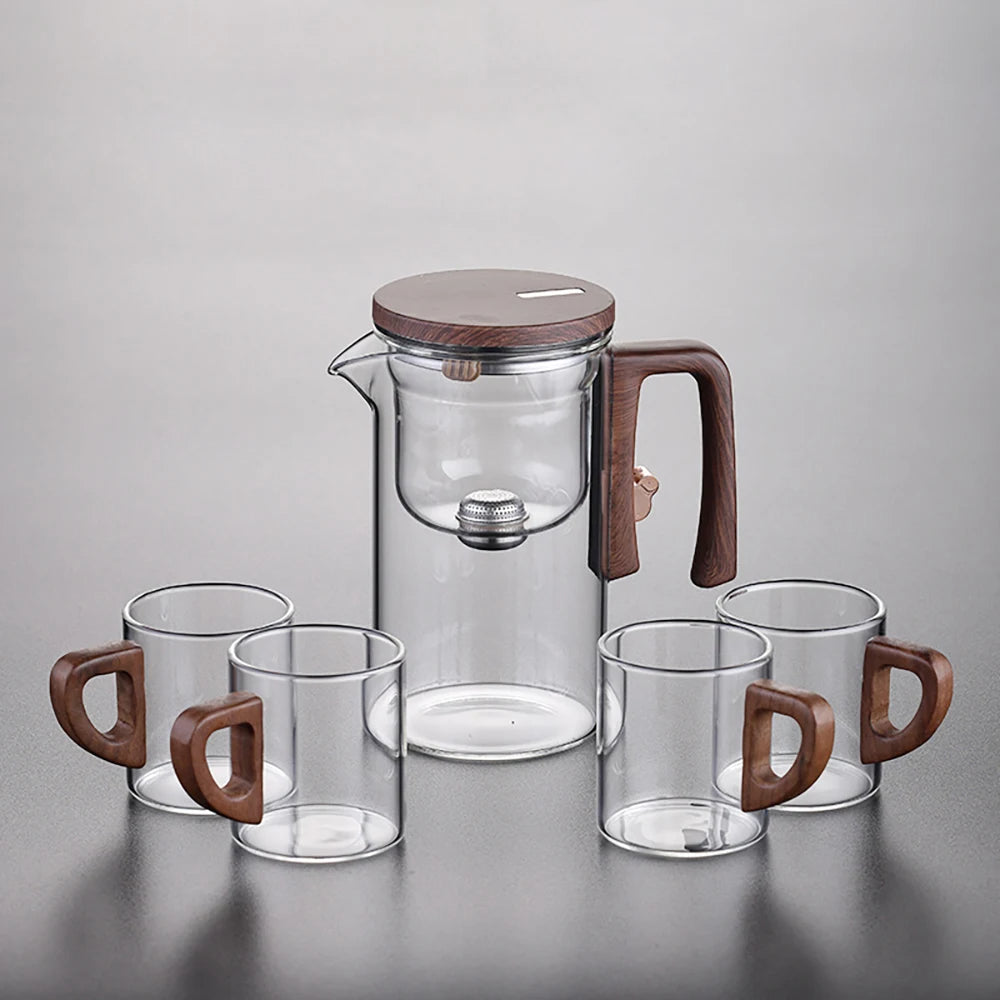 Bule de Chá Enchantipot, Enchantipot Chaleira de Chá, Bule de Vidro com Filtro, Bule de Sucção Magnética com Alça de Madeira,
