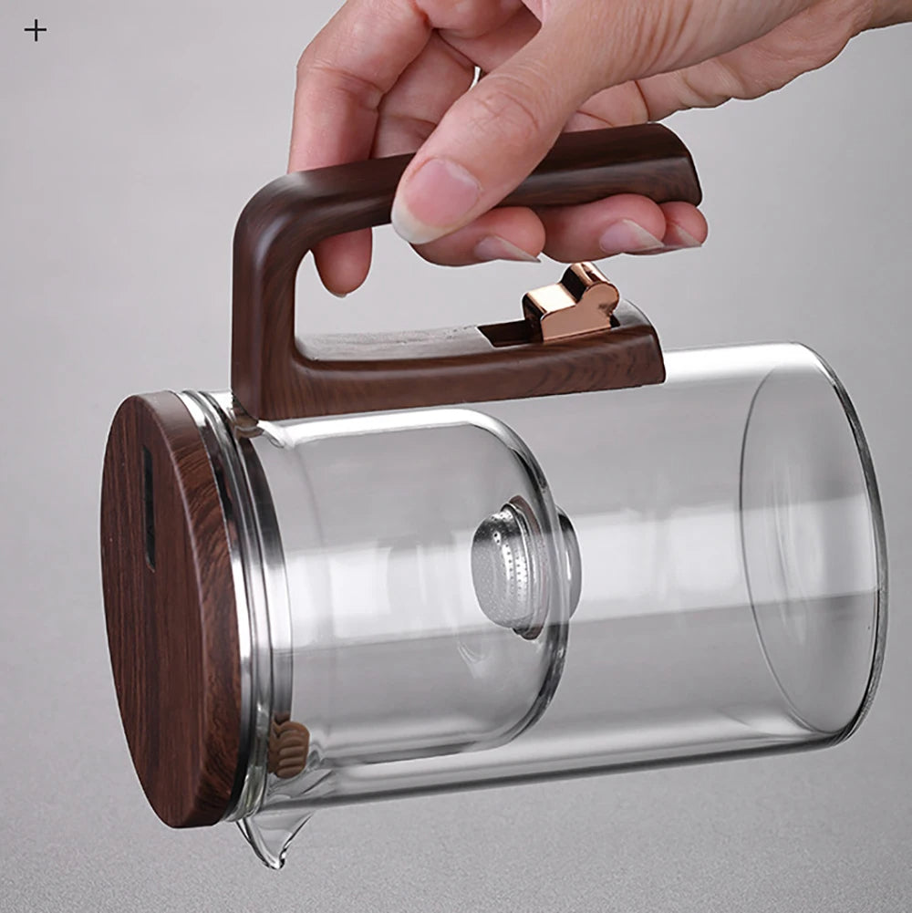 Bule de Chá Enchantipot, Enchantipot Chaleira de Chá, Bule de Vidro com Filtro, Bule de Sucção Magnética com Alça de Madeira,