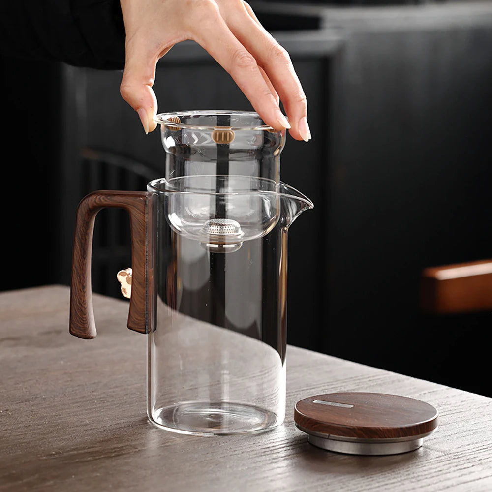 Bule de Chá Enchantipot, Enchantipot Chaleira de Chá, Bule de Vidro com Filtro, Bule de Sucção Magnética com Alça de Madeira,