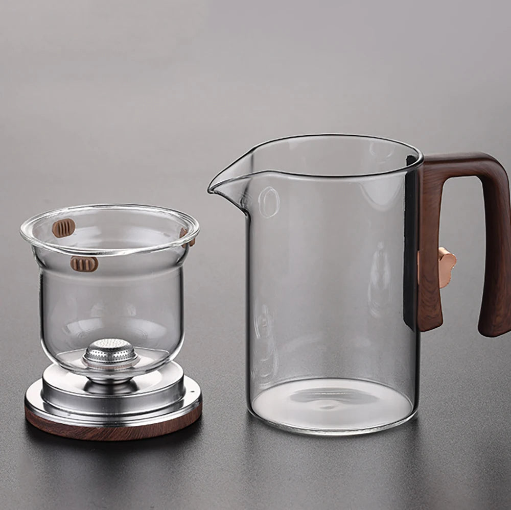 Bule de Chá Enchantipot, Enchantipot Chaleira de Chá, Bule de Vidro com Filtro, Bule de Sucção Magnética com Alça de Madeira,