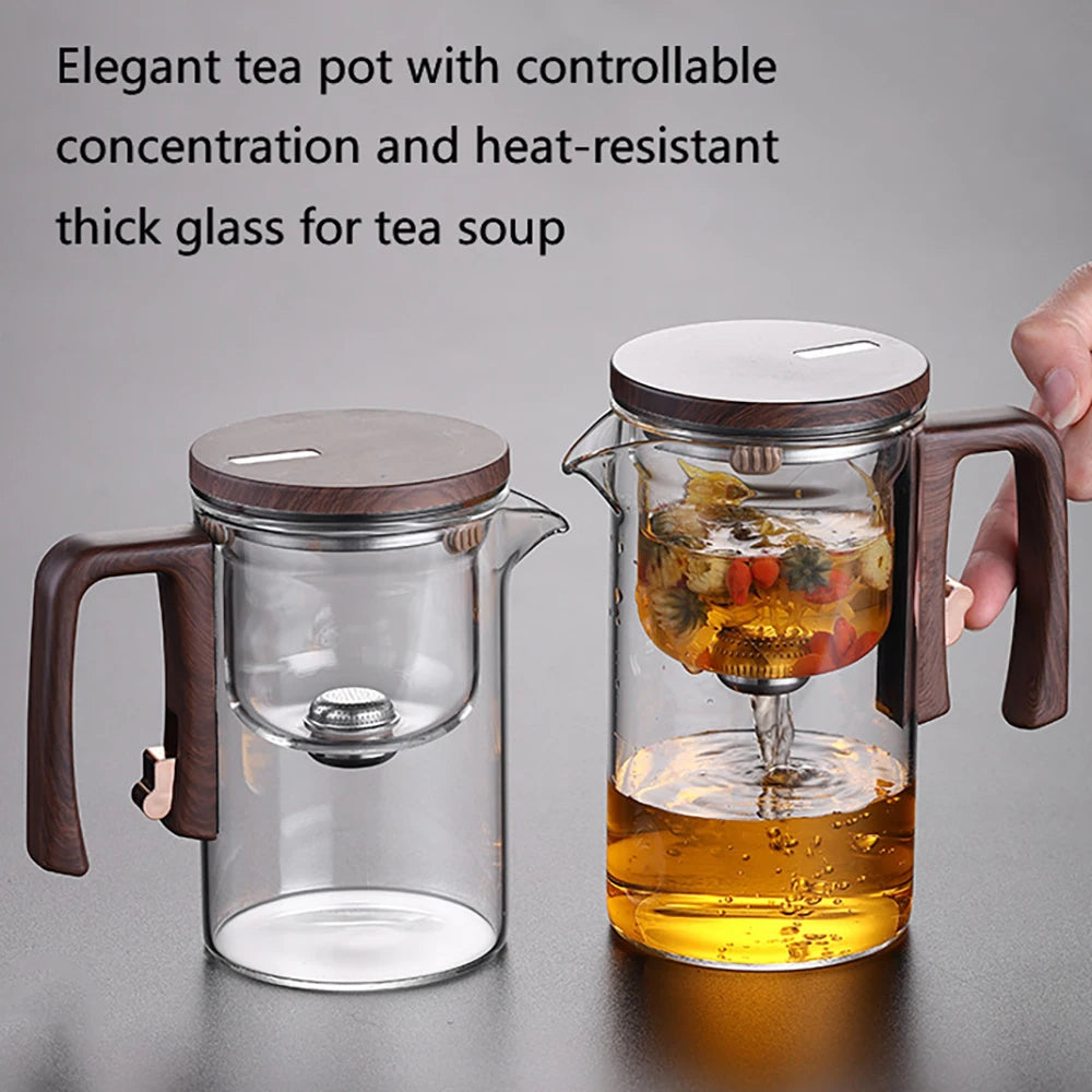 Bule de Chá Enchantipot, Enchantipot Chaleira de Chá, Bule de Vidro com Filtro, Bule de Sucção Magnética com Alça de Madeira,
