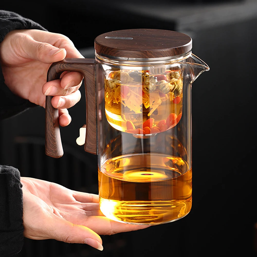 Bule de Chá Enchantipot, Enchantipot Chaleira de Chá, Bule de Vidro com Filtro, Bule de Sucção Magnética com Alça de Madeira,